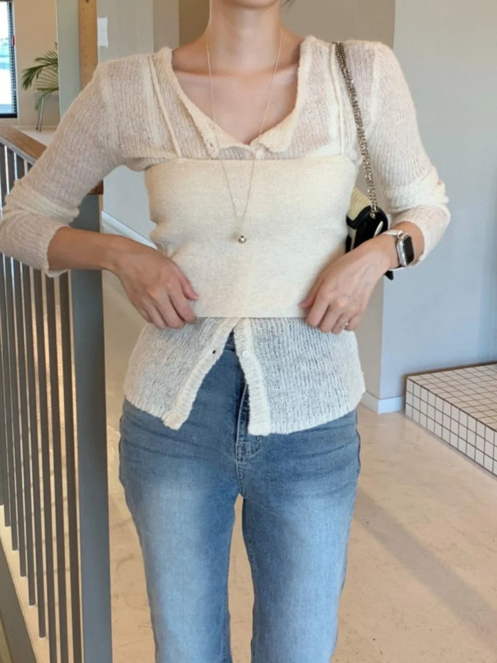 SlimFit Knitted Sweater & Cardigan Set – Korean Style TwoPiece Outerwear - VeauBeauty
