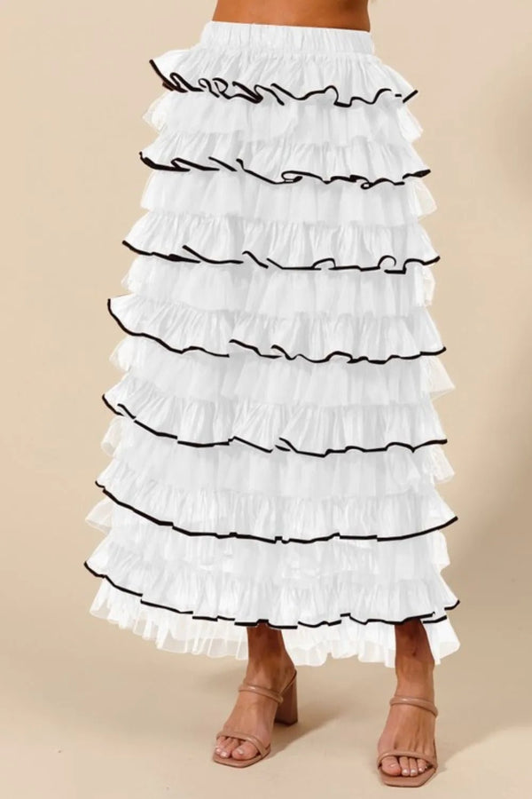 SO ME Layered Ruffled Tulle Maxi Skirt - VeauBeauty