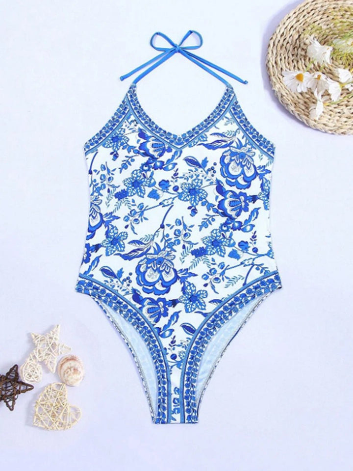 Solena 2025 – Halter String Print One - Piece Swimsuit for Women - VeauBeauty