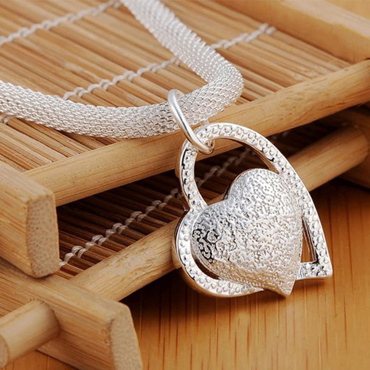 Sterling Silver Double Heart Pendant Necklace – 18 - Inch Women's Wedding Jewelry 925 - VeauBeauty