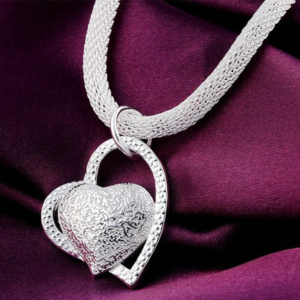 Sterling Silver Double Heart Pendant Necklace – 18 - Inch Women's Wedding Jewelry 925 - VeauBeauty