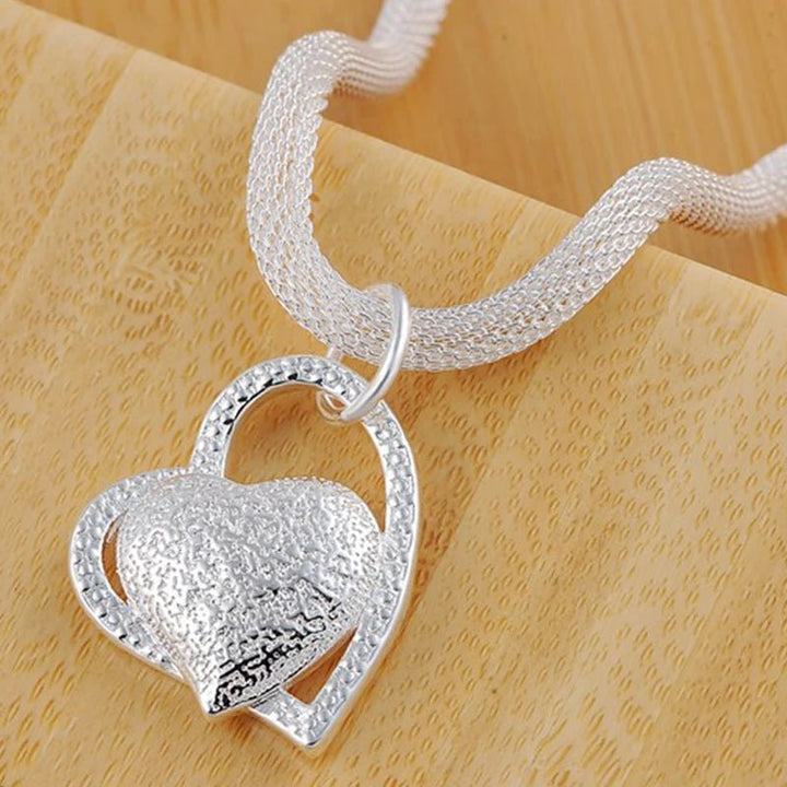 Sterling Silver Double Heart Pendant Necklace – 18 - Inch Women's Wedding Jewelry 925 - VeauBeauty