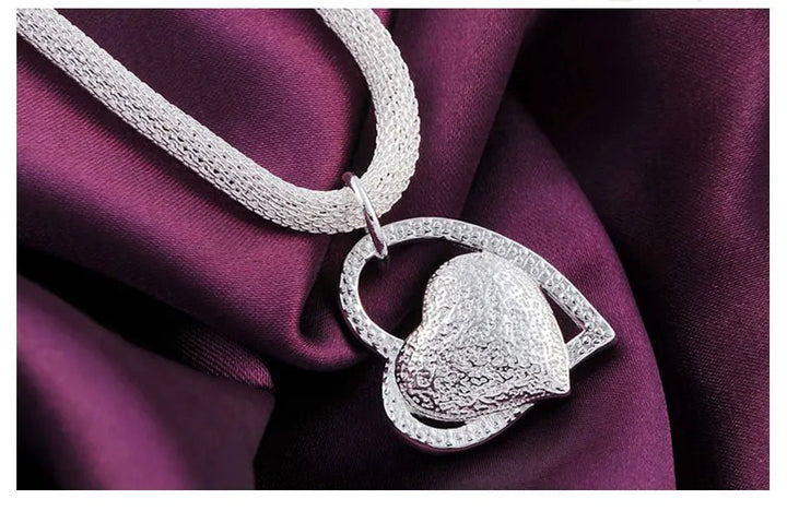 Sterling Silver Double Heart Pendant Necklace – 18 - Inch Women's Wedding Jewelry 925 - VeauBeauty