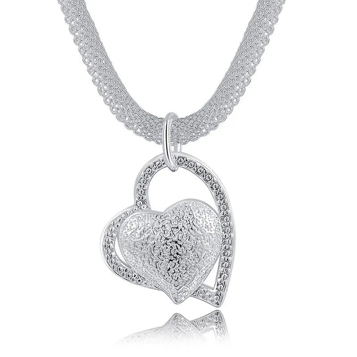 Sterling Silver Double Heart Pendant Necklace – 18 - Inch Women's Wedding Jewelry 925 - VeauBeauty