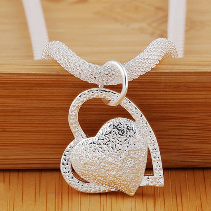 Sterling Silver Double Heart Pendant Necklace – 18 - Inch Women's Wedding Jewelry 925 - VeauBeauty