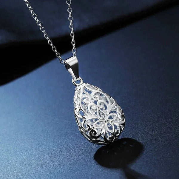 Sterling Silver Hollow Drop Pendant Necklace – Elegant Women's Jewelry 925 45cm - VeauBeauty
