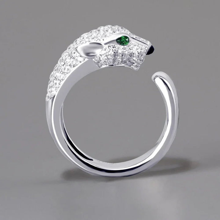 Sterling Silver Leopard Head Crystal Ring – Unisex Fashion Jewelry - VeauBeauty