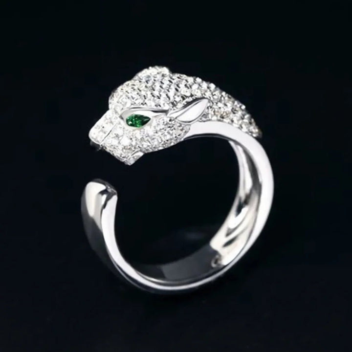 Sterling Silver Leopard Head Crystal Ring – Unisex Fashion Jewelry - VeauBeauty