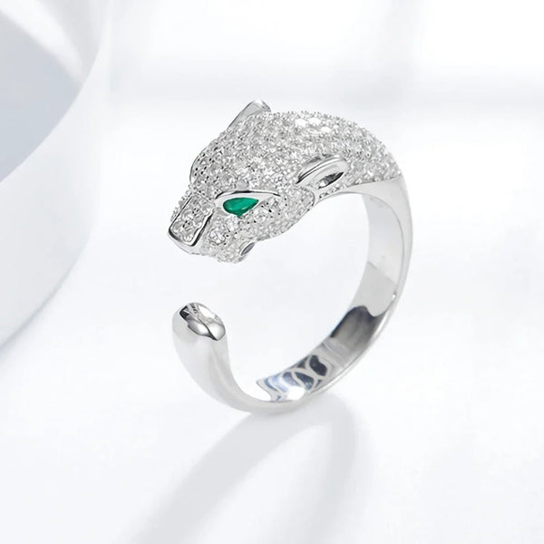 Sterling Silver Leopard Head Crystal Ring – Unisex Fashion Jewelry - VeauBeauty
