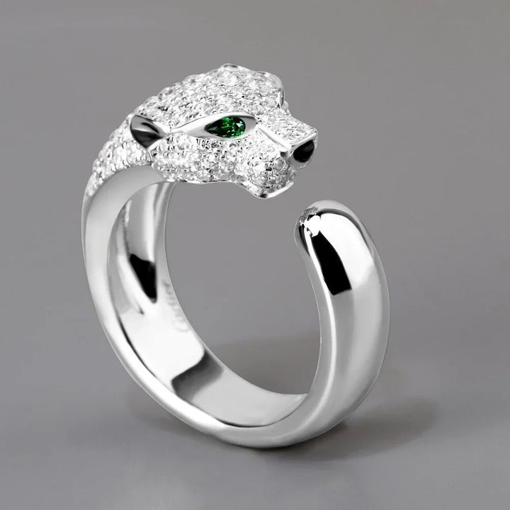 Sterling Silver Leopard Head Crystal Ring – Unisex Fashion Jewelry - VeauBeauty