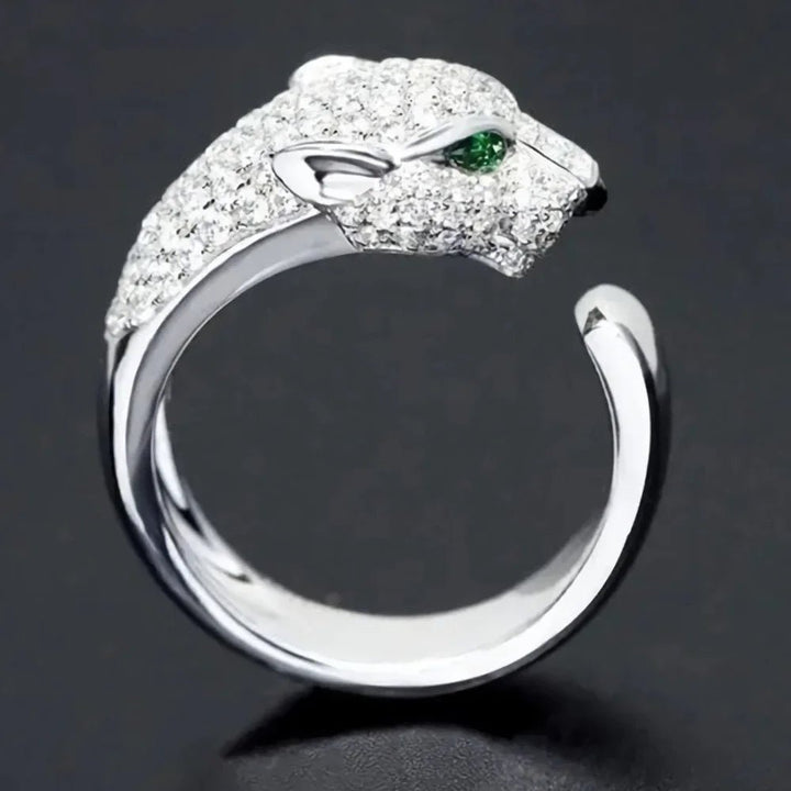 Sterling Silver Leopard Head Crystal Ring – Unisex Fashion Jewelry - VeauBeauty