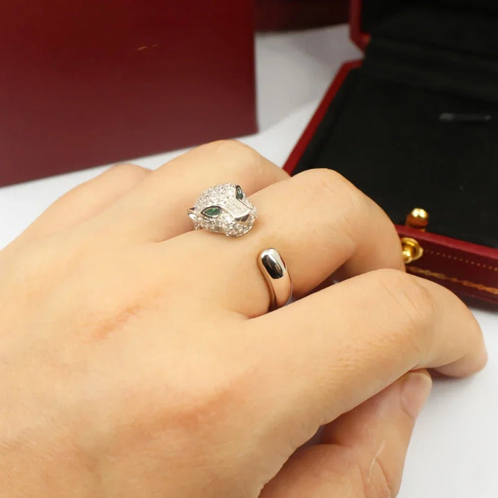 Sterling Silver Leopard Head Crystal Ring – Unisex Fashion Jewelry - VeauBeauty