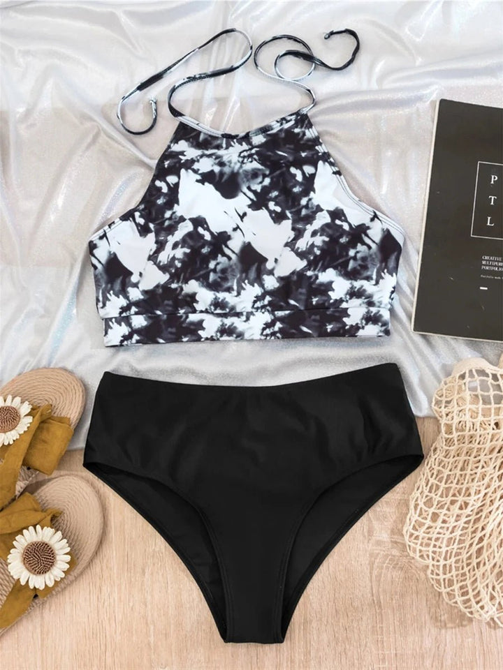 StrapGlow Halter Bikini Set – 2025 High Waist Two - Piece Print Swimwear - VeauBeauty