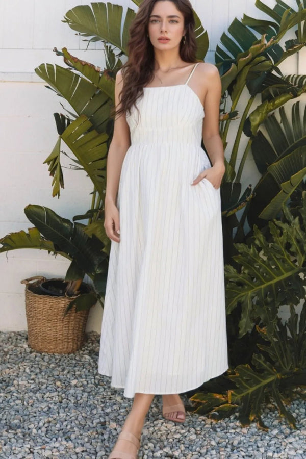 Stripe Square Neck Cami Dress with Pockets - VeauBeauty