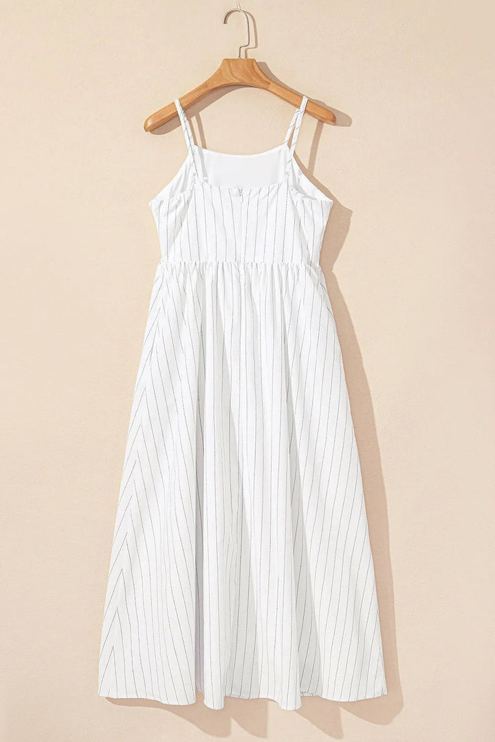 Stripe Square Neck Cami Dress with Pockets - VeauBeauty