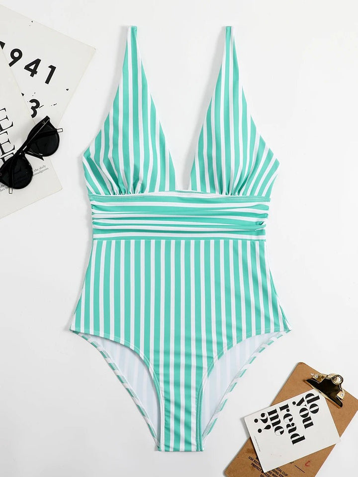 Striped One - Piece Swimsuit – Sleek Stretch Swimwear for Women 2025 - VeauBeauty