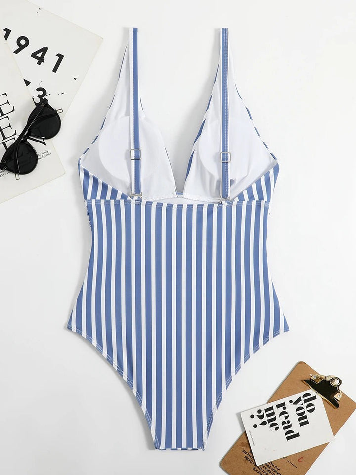 Striped One - Piece Swimsuit – Sleek Stretch Swimwear for Women 2025 - VeauBeauty