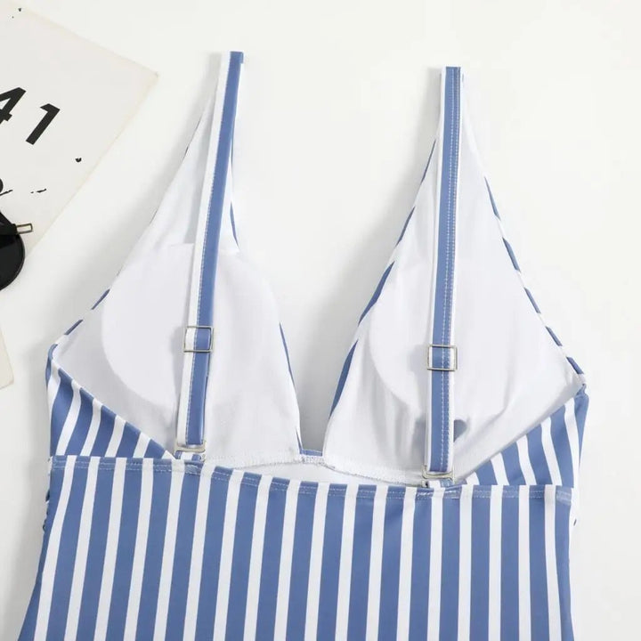 Striped One - Piece Swimsuit – Sleek Stretch Swimwear for Women 2025 - VeauBeauty