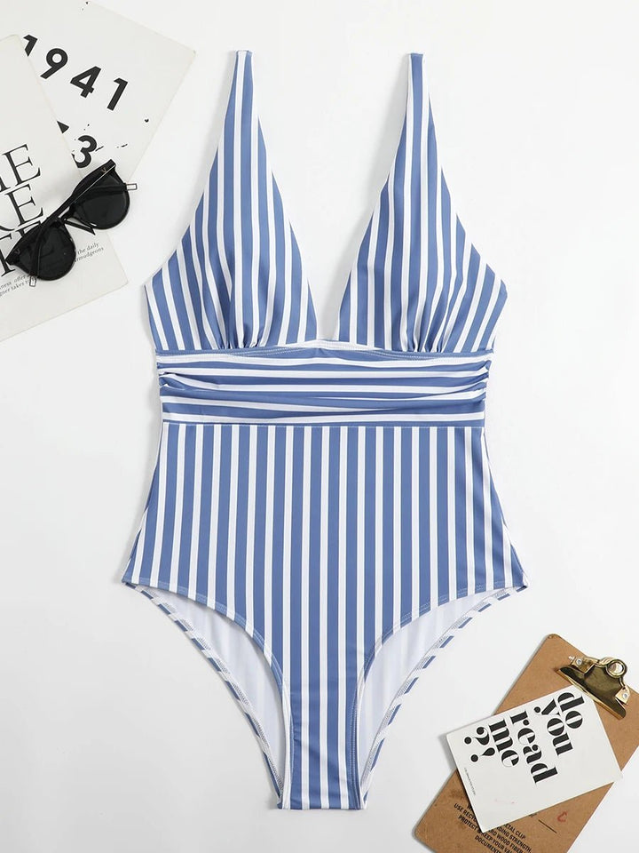 Striped One - Piece Swimsuit – Sleek Stretch Swimwear for Women 2025 - VeauBeauty