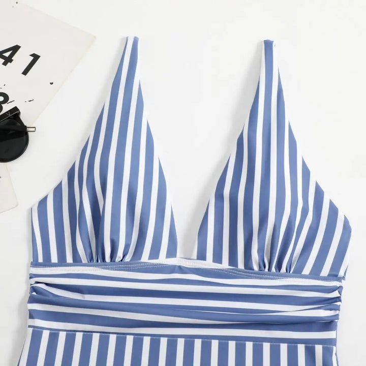 Striped One - Piece Swimsuit – Sleek Stretch Swimwear for Women 2025 - VeauBeauty