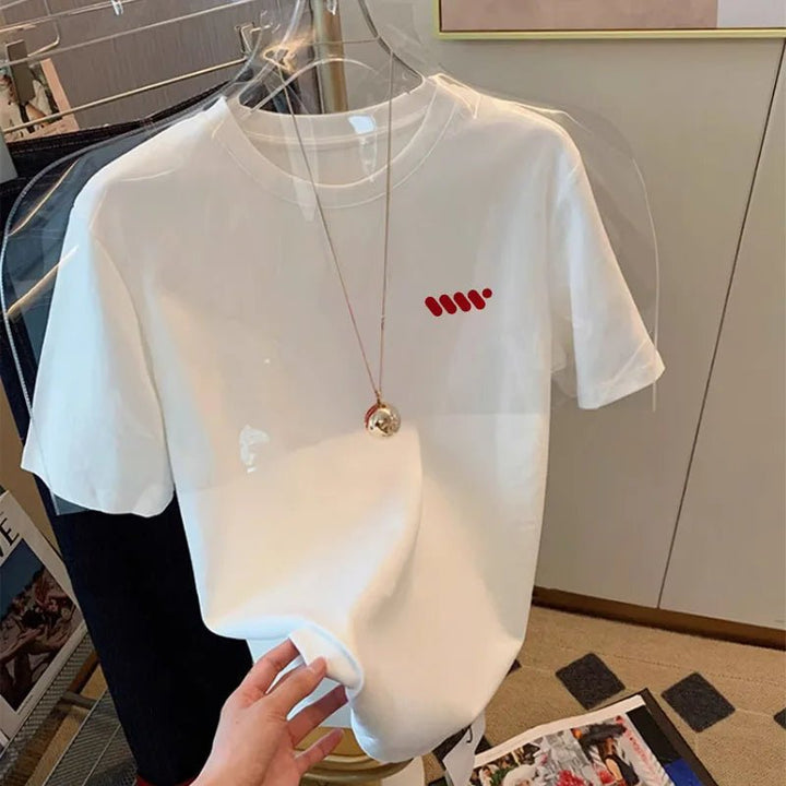 Summer White Cotton Loose Fit Korean T-Shirt for Women - VeauBeauty