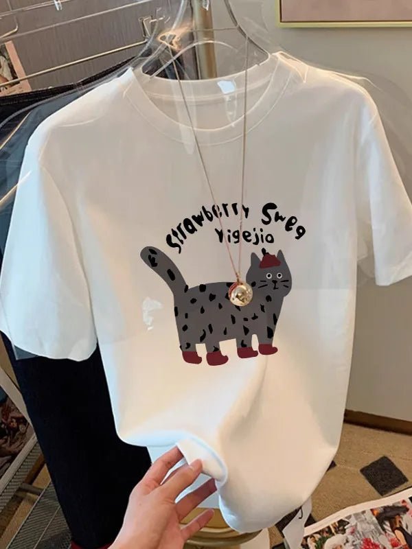 Summer White Cotton Loose Fit Korean T-Shirt for Women - VeauBeauty