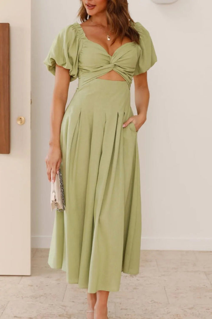 Sweetheart Neck Puff Sleeve Dress - VeauBeauty