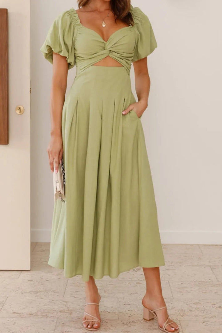 Sweetheart Neck Puff Sleeve Dress - VeauBeauty