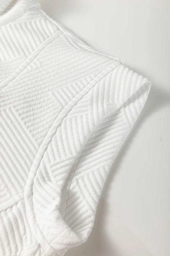 Textured Half Zip Collared Cap Sleeve Mini Dress - VeauBeauty