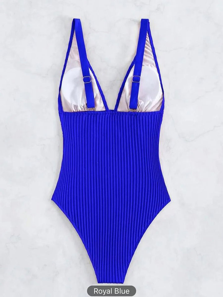 VelleV Deep V One - Piece Swimsuit – 2025 Solid Monokini for Women - VeauBeauty