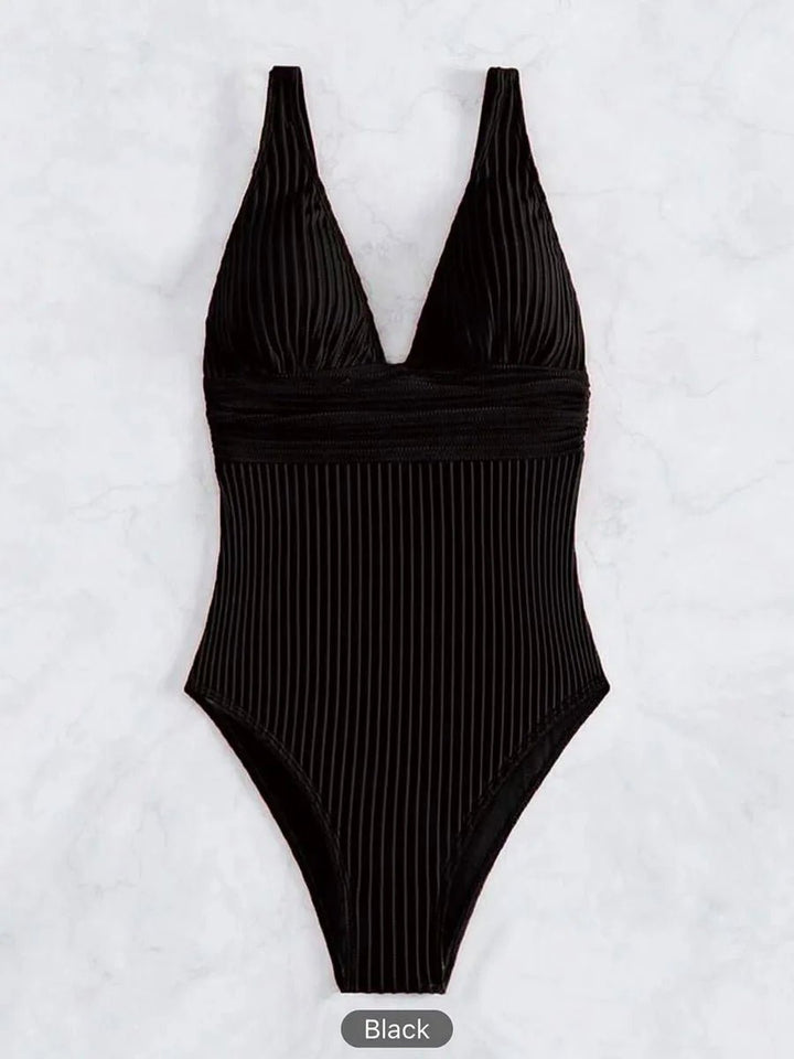 VelleV Deep V One - Piece Swimsuit – 2025 Solid Monokini for Women - VeauBeauty