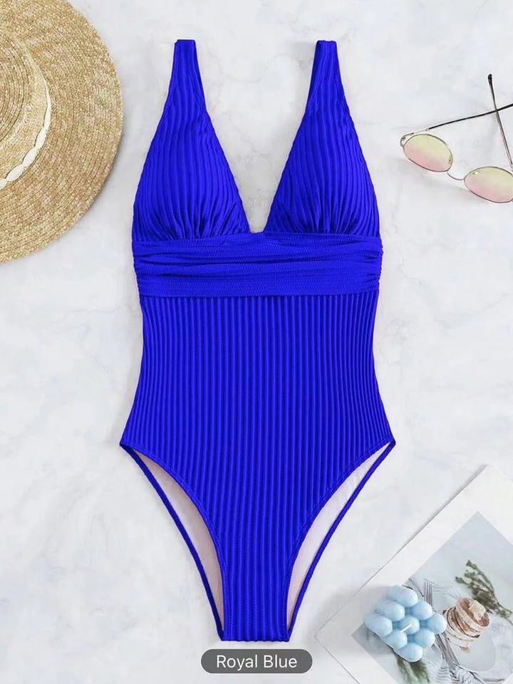 VelleV Deep V One - Piece Swimsuit – 2025 Solid Monokini for Women - VeauBeauty