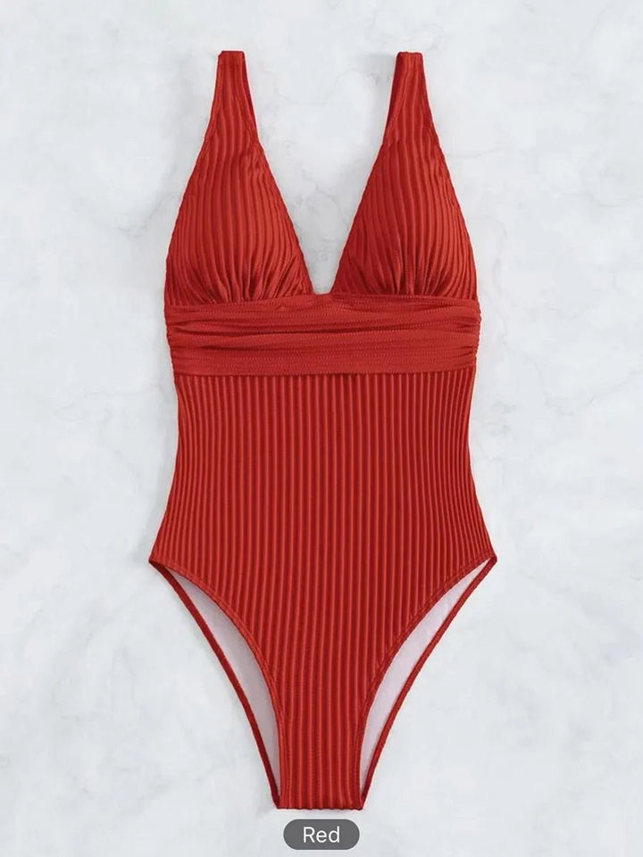 VelleV Deep V One - Piece Swimsuit – 2025 Solid Monokini for Women - VeauBeauty
