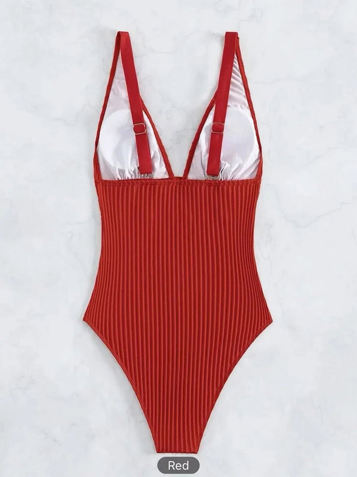 VelleV Deep V One - Piece Swimsuit – 2025 Solid Monokini for Women - VeauBeauty