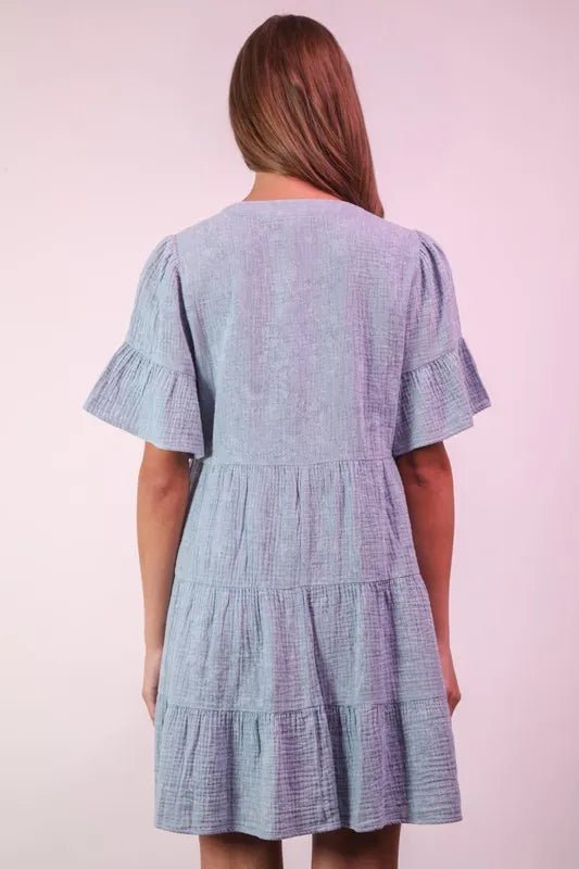 VERY J Mineral Washed Baby Bell Sleeve Woven Mini Dress - VeauBeauty