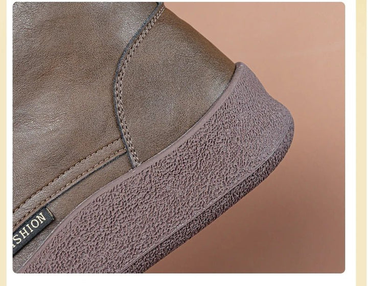 Vintage Flat Ankle Boots – Lace - Up Round Toe Leather Booties for Women - VeauBeauty