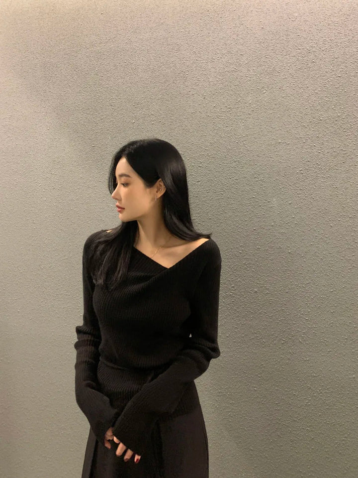 VNeck Slim Fit Knit Sweater – Tie Waist Long Sleeve Pullover for Women 2025 - VeauBeauty