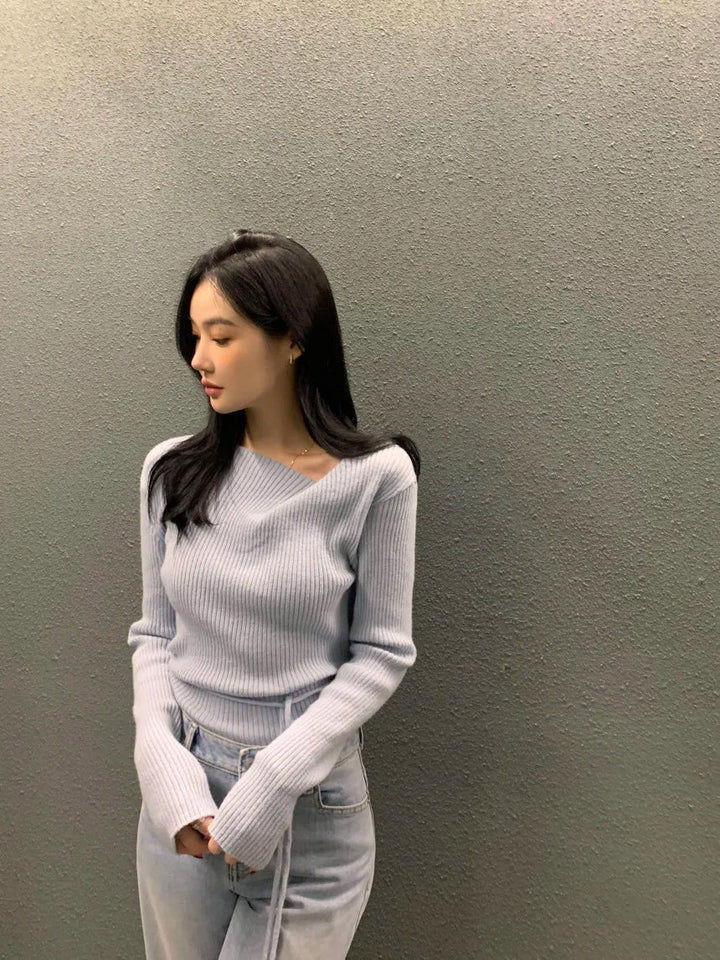 VNeck Slim Fit Knit Sweater – Tie Waist Long Sleeve Pullover for Women 2025 - VeauBeauty