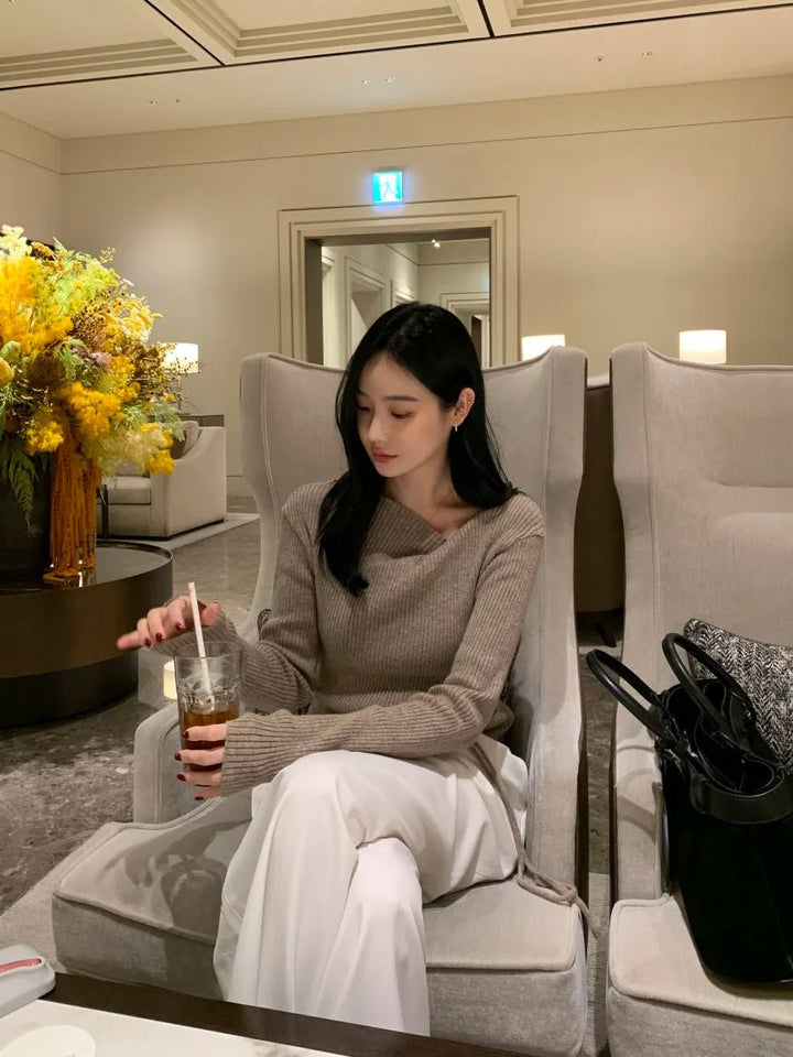 VNeck Slim Fit Knit Sweater – Tie Waist Long Sleeve Pullover for Women 2025 - VeauBeauty