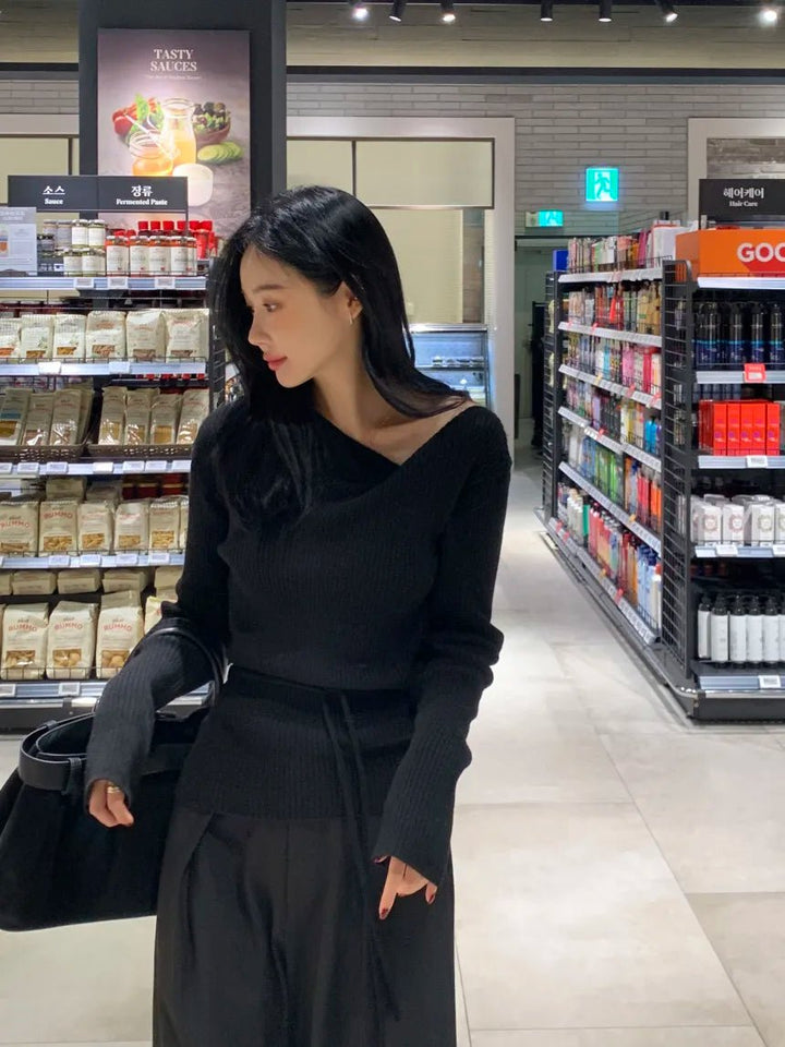 VNeck Slim Fit Knit Sweater – Tie Waist Long Sleeve Pullover for Women 2025 - VeauBeauty