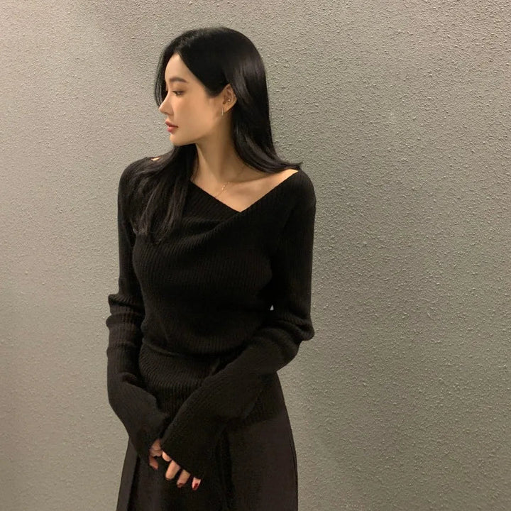 VNeck Slim Fit Knit Sweater – Tie Waist Long Sleeve Pullover for Women 2025 - VeauBeauty