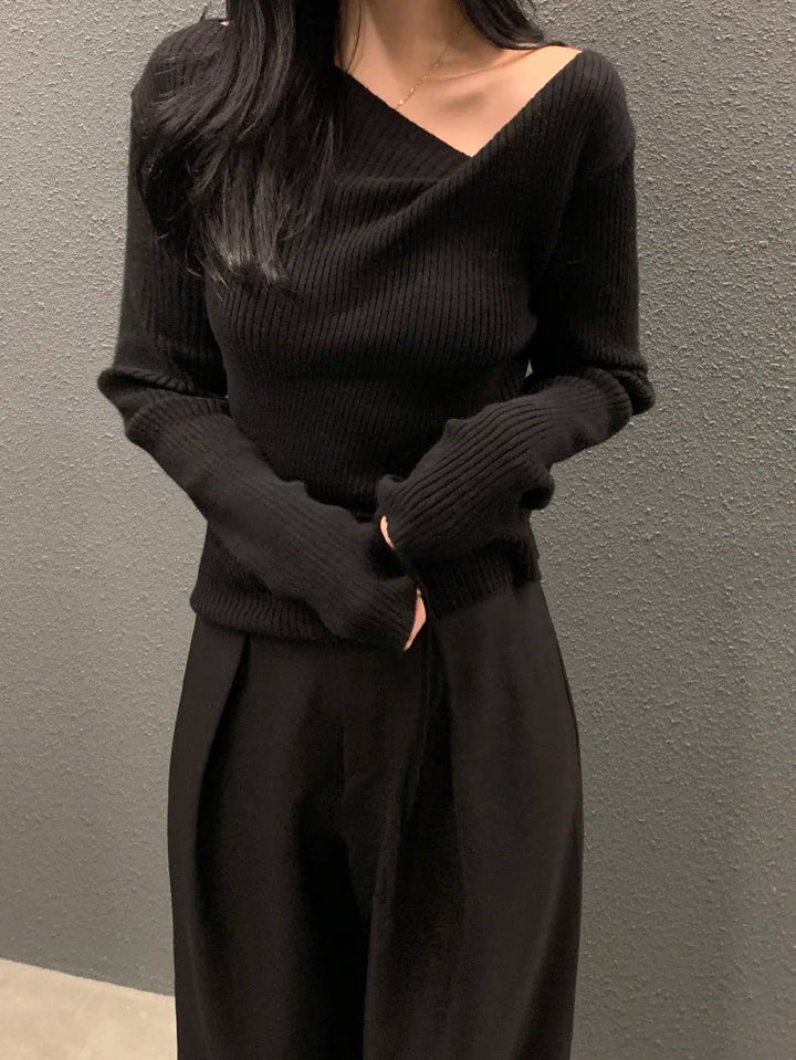 VNeck Slim Fit Knit Sweater – Tie Waist Long Sleeve Pullover for Women 2025 - VeauBeauty