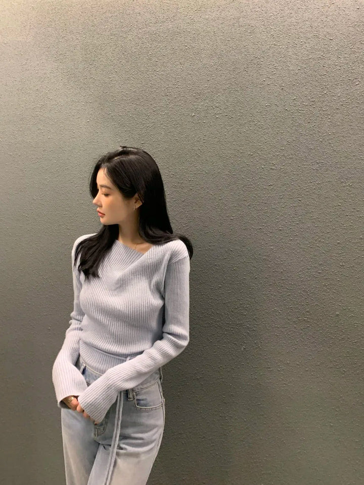 VNeck Slim Fit Knit Sweater – Tie Waist Long Sleeve Pullover for Women 2025 - VeauBeauty
