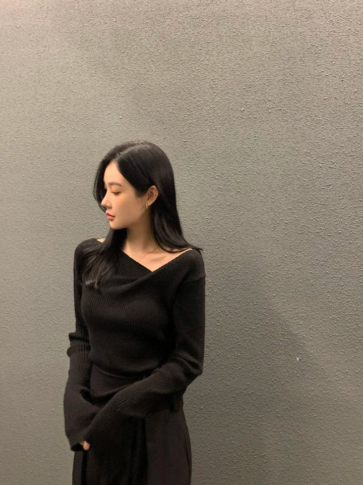 VNeck Slim Fit Knit Sweater – Tie Waist Long Sleeve Pullover for Women 2025 - VeauBeauty