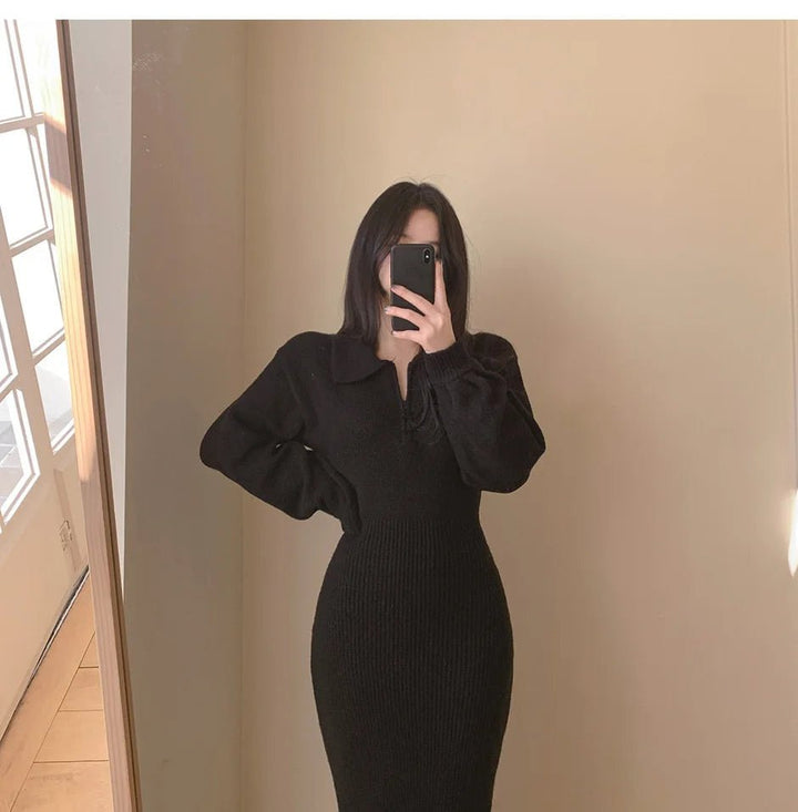 Warm Knit Long Skirt Dress – Autumn Winter Soft Touch Midi for Women - VeauBeauty