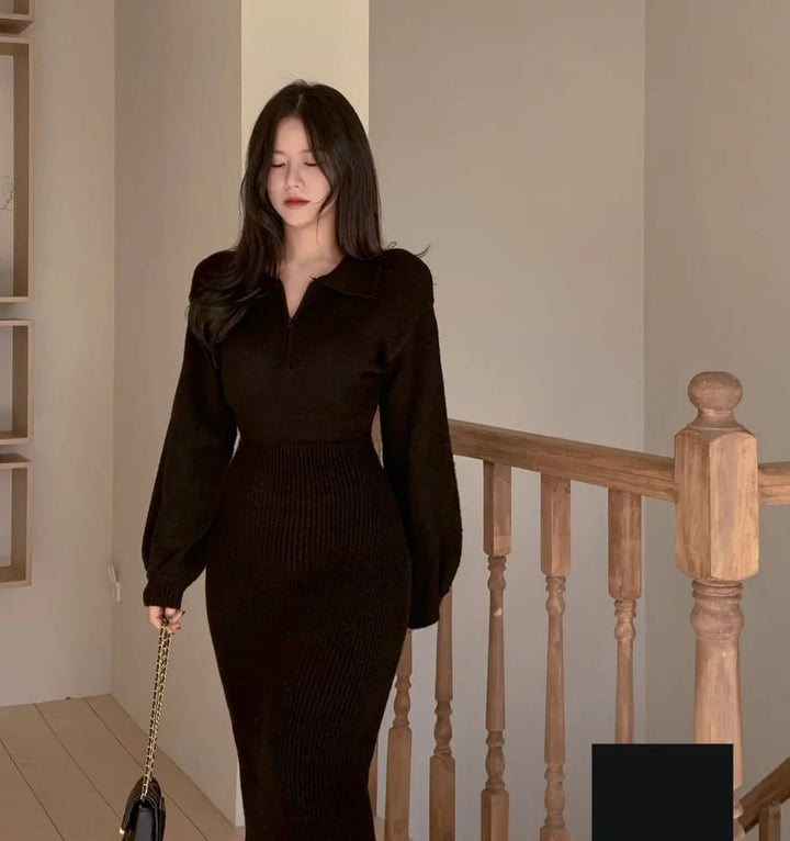 Warm Knit Long Skirt Dress – Autumn Winter Soft Touch Midi for Women - VeauBeauty