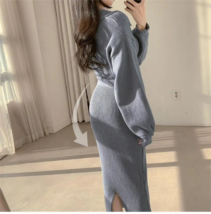 Warm Knit Long Skirt Dress – Autumn Winter Soft Touch Midi for Women - VeauBeauty