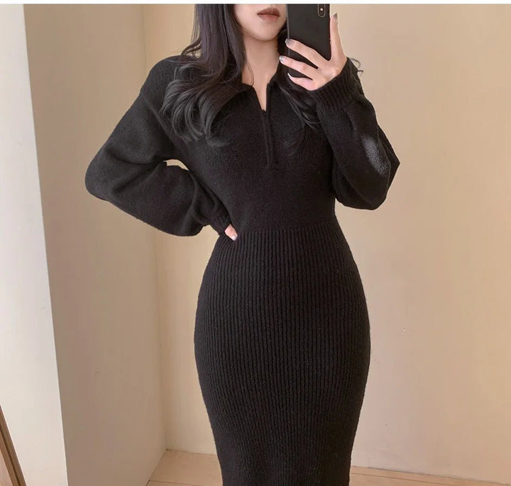 Warm Knit Long Skirt Dress – Autumn Winter Soft Touch Midi for Women - VeauBeauty