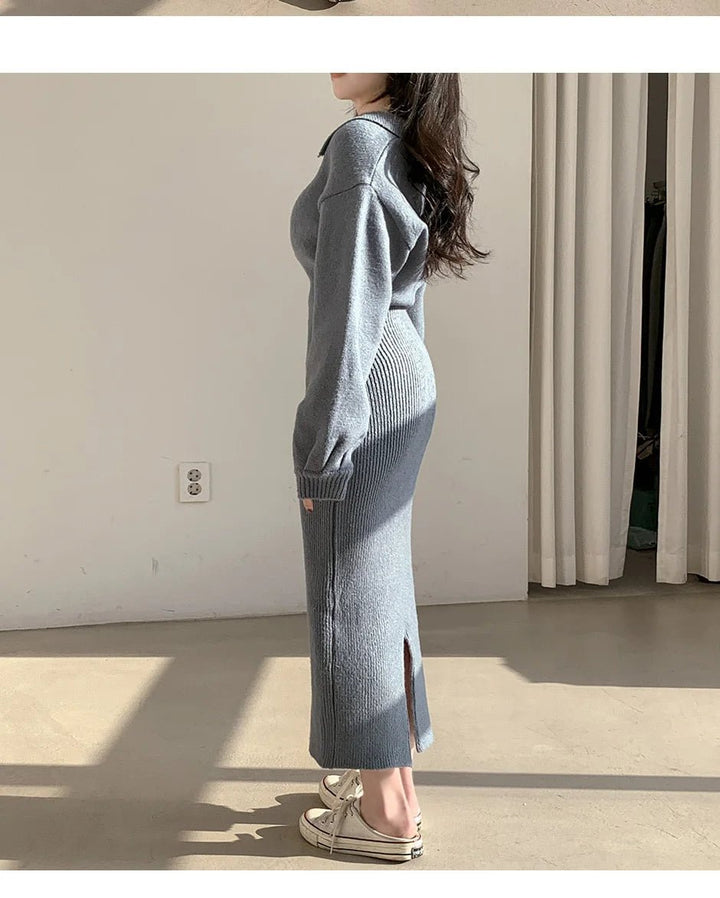 Warm Knit Long Skirt Dress – Autumn Winter Soft Touch Midi for Women - VeauBeauty