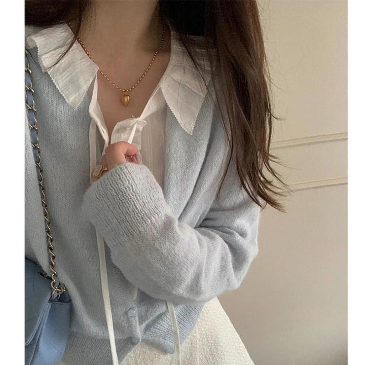 White Bubble Sleeve Shirt – Korean Loose Fit Long Sleeve Spring Blouse - VeauBeauty